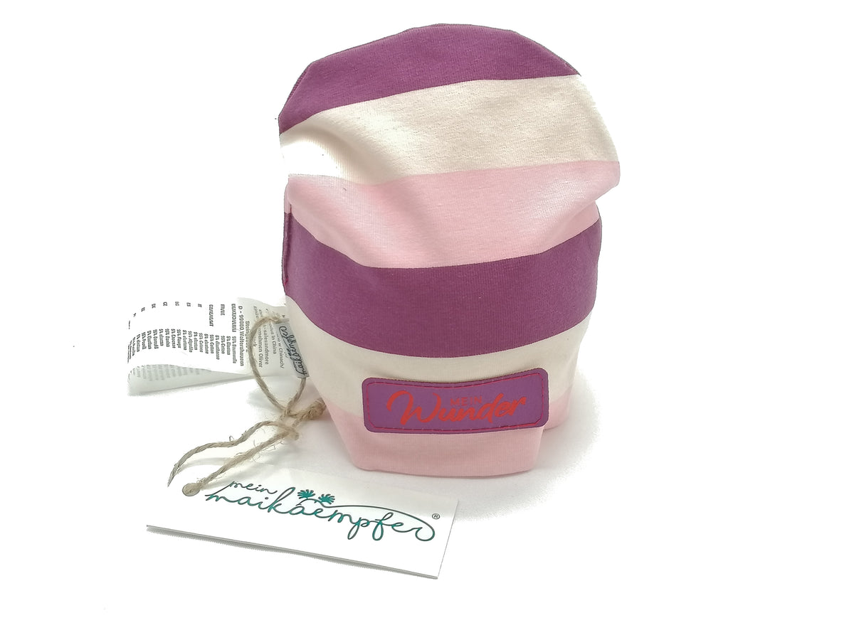 Frühchenmütze/ Beanie, "Mein Wunder", lila gestreift, verschiedene Größen